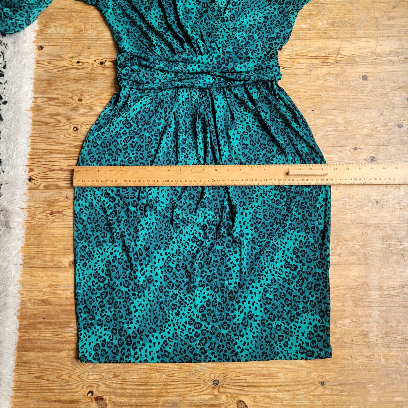 Jolie Moi Green Animal Print Jersey Dress V-neck Knee Length Pockets Size 14 Uk
