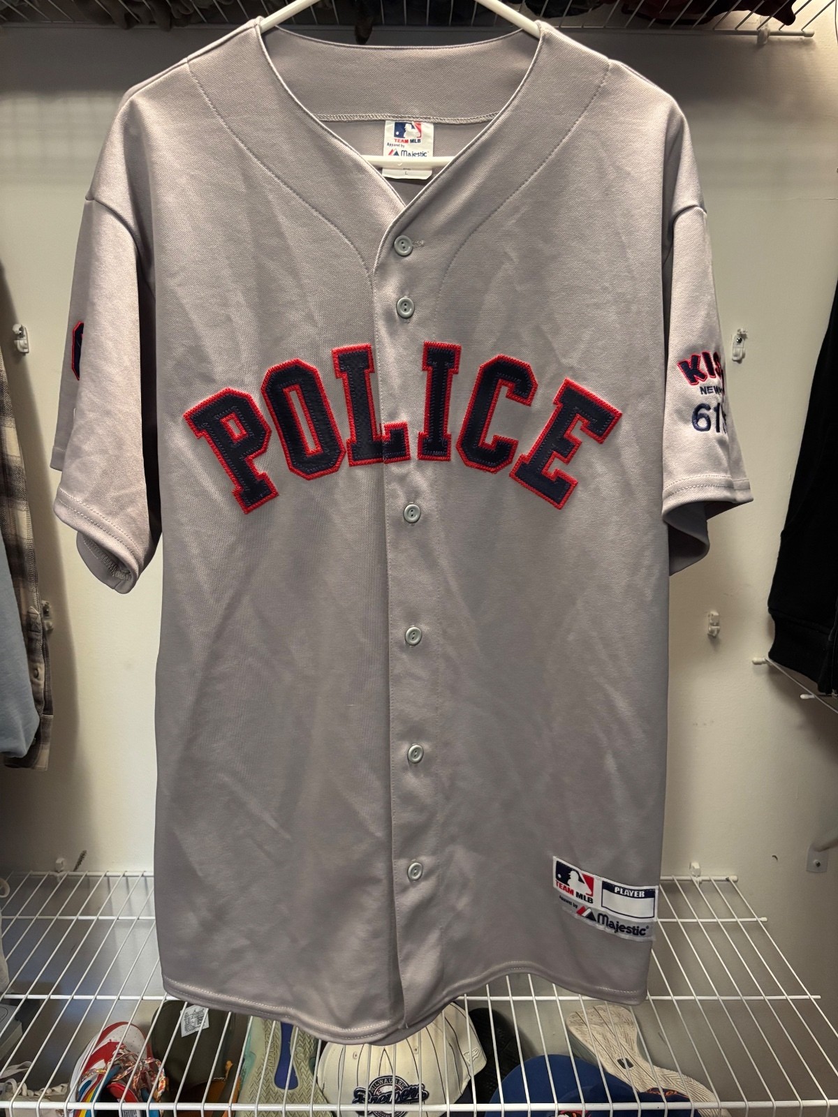 Majestic Team MLB Police Jersey Size Large Gray Button-Up