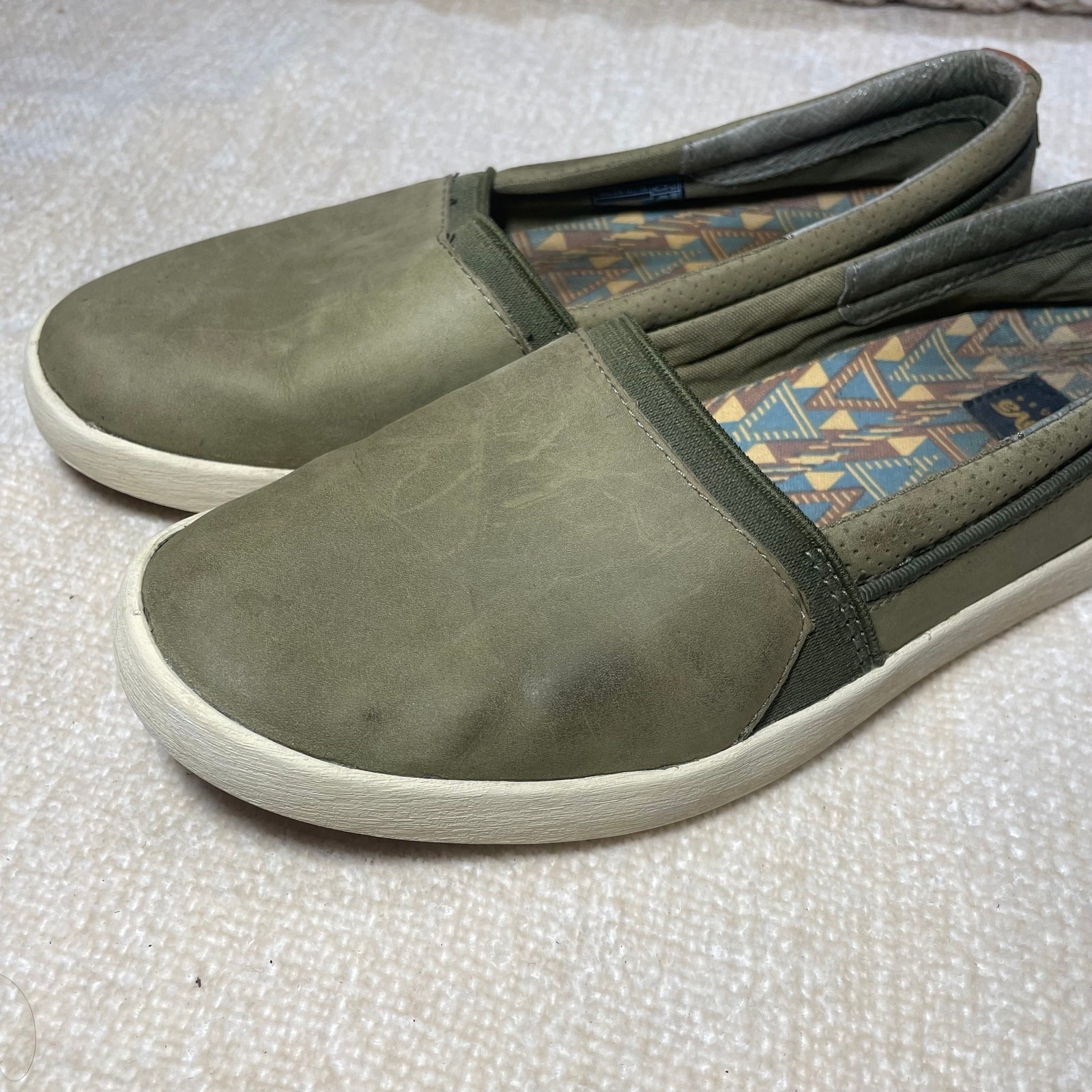Teva Willow Green Olive Nubuck Slip On Shoes SIZE 6.5 LEATHER