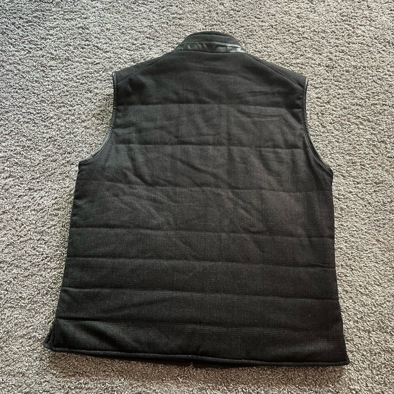 Corneliani ID Reversible Vest Size 50 R Gray Black Herringbone Wool Quilted