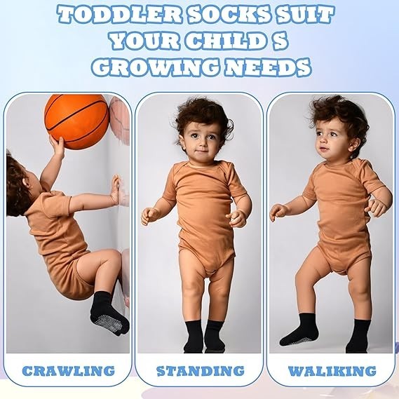 Toddler Boy Socks 12 Pairs Kids Grips Non Slip Skids for 1-7 Years Boys