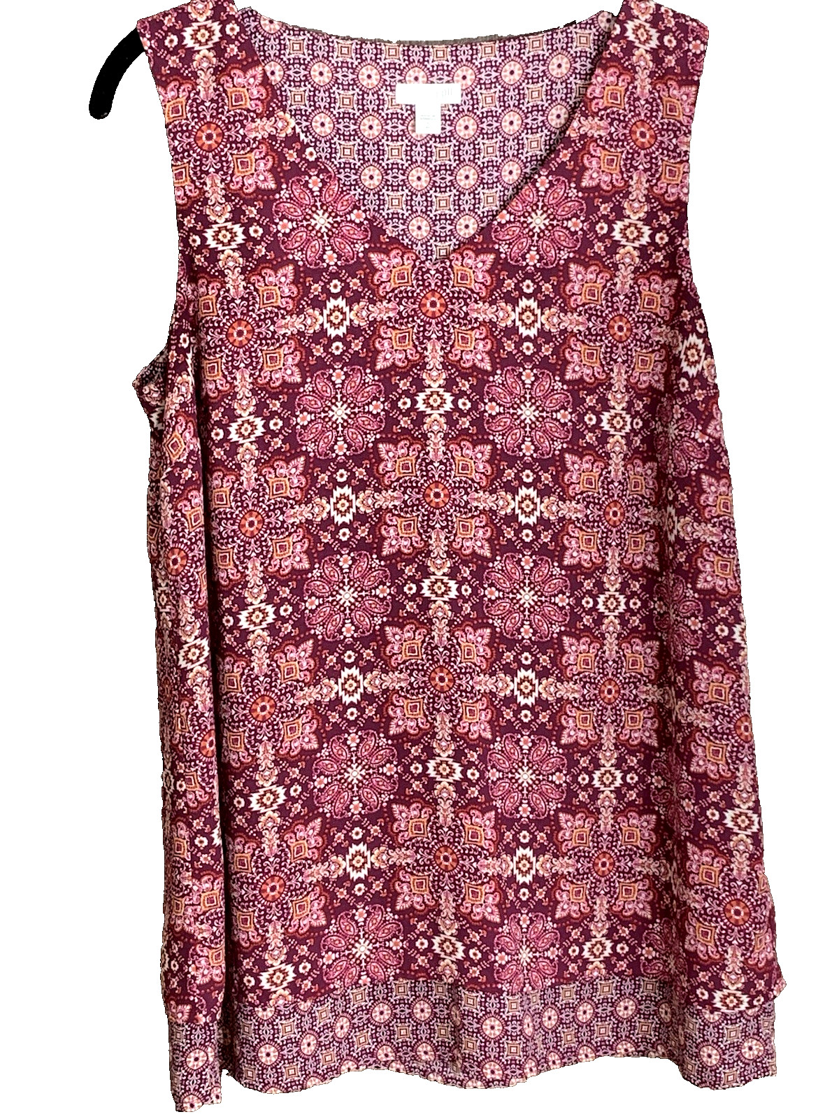 J. Jill Womens Size TALL S Burgundy Pink Geometric V-Neck Sleeveless Tunic Top