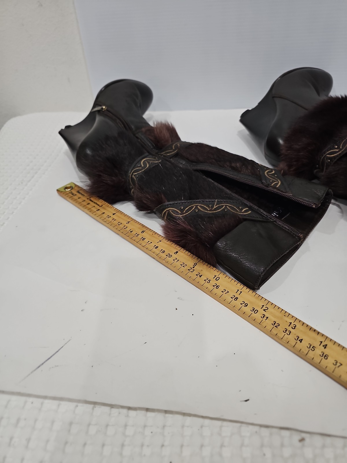 MALINO VICINI Leather & Fur Brown Boots Wedge EU 37 US 7