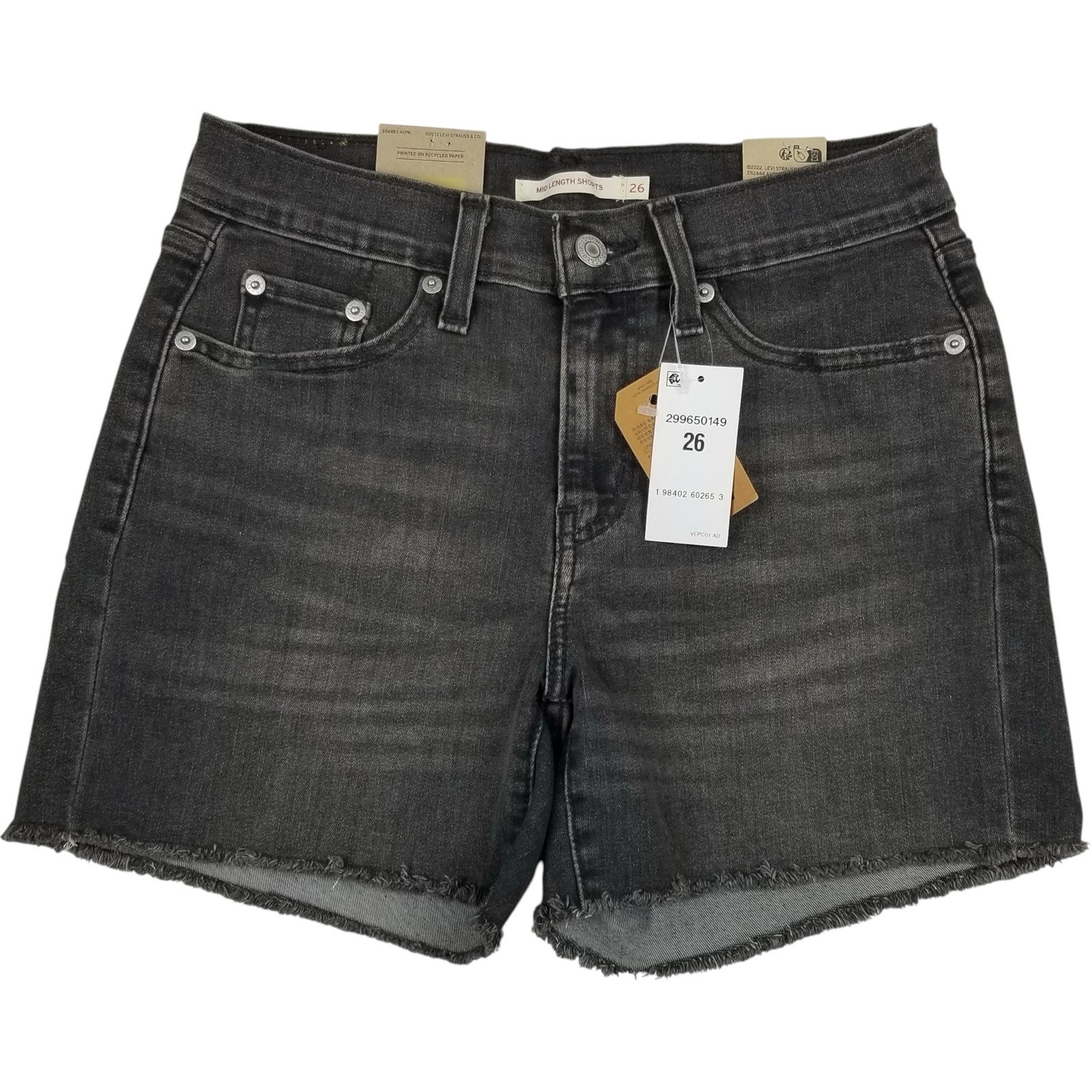Levis Mid Length Shorts Womens 26 Black Denim Cutoff Raw Hem Stretch Casual