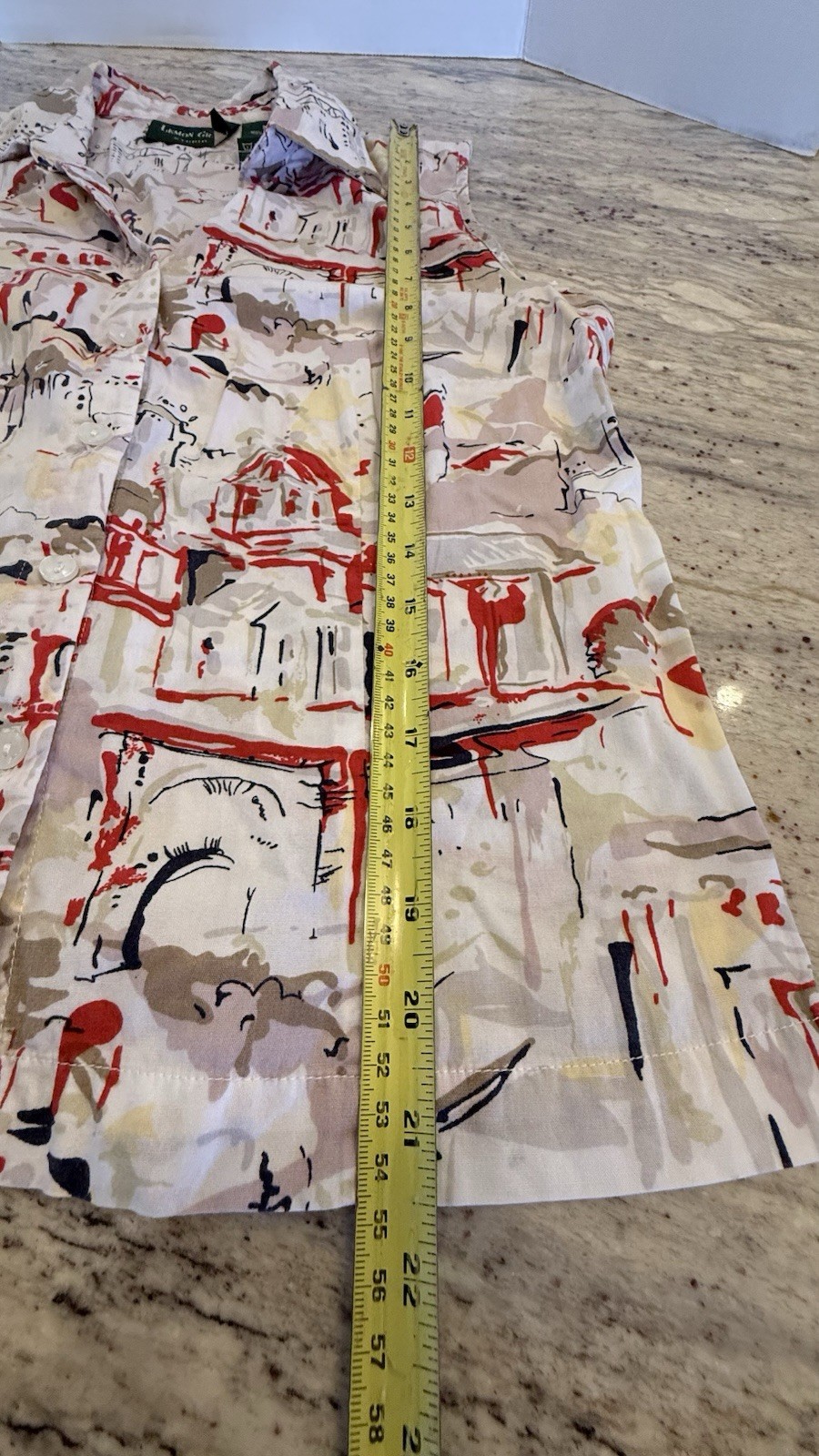 Lemon Grass studio Sleeveless Button-Up Blouse in Cream with Red Accents medium
