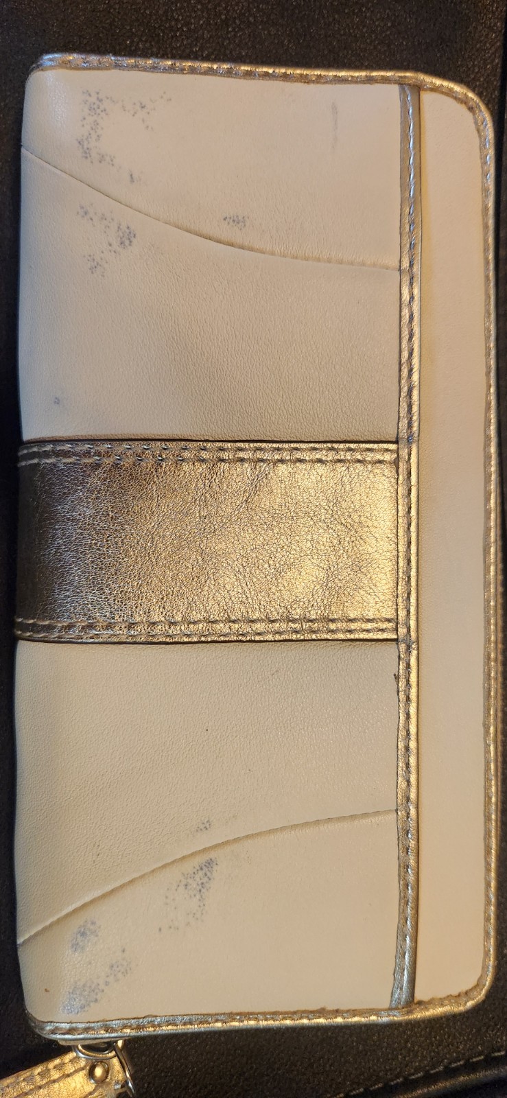 Vintage Coach Soho Pleated Leather Buckle Slim Wallet F45622 Cream Gold Y2K