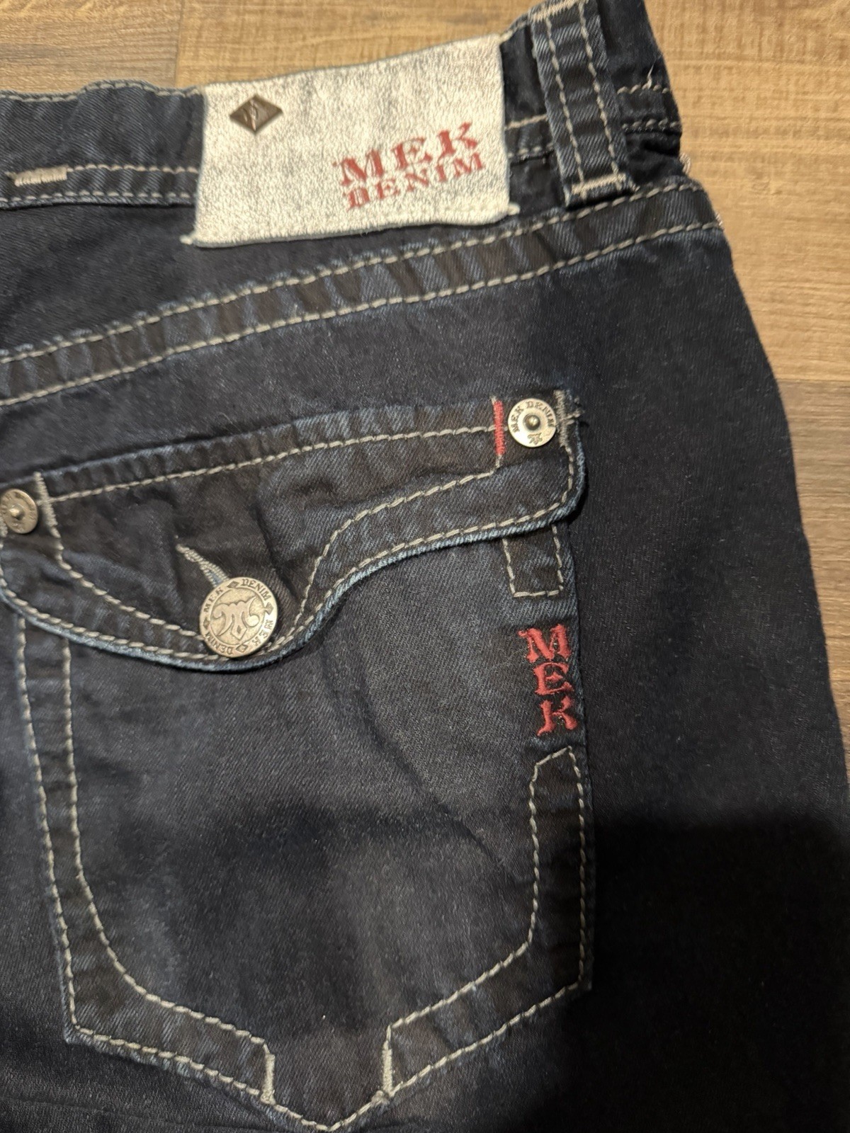 MEK Denim Men’s Dark Wash Blue Straight Leg Cotton Jeans Regular Fit Size 40