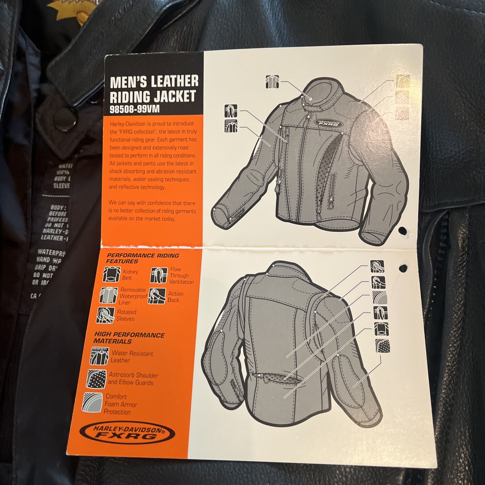“03Harley Davidson FXRG Triple Vent System Leather Jacket w/Zip Out Liner Size S