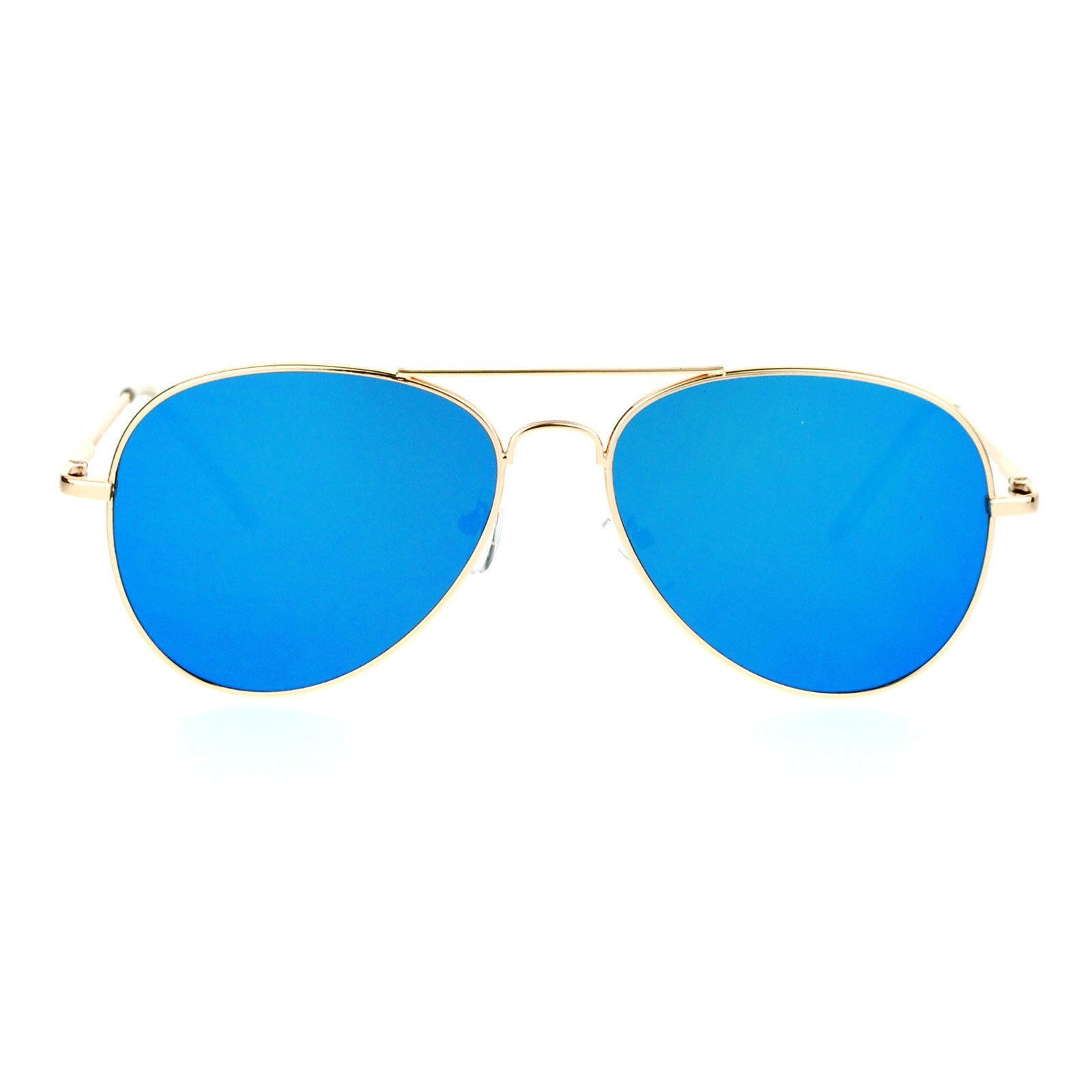 Mirrored Flat Lens Pilot Sunglasses Thin Metal Spring Hinge Gold Frame UV400