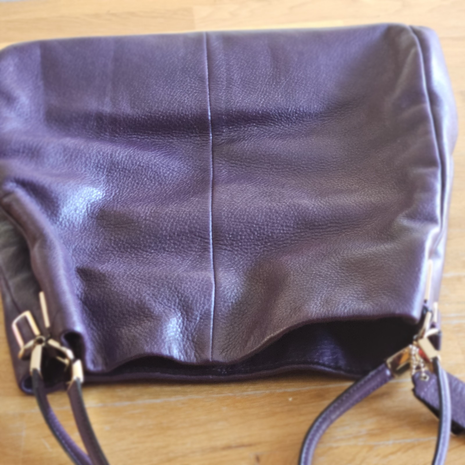 COACH Madison Phoebe Tumbled Pebbled Plum Purple Leather Lined Shoulder Bag