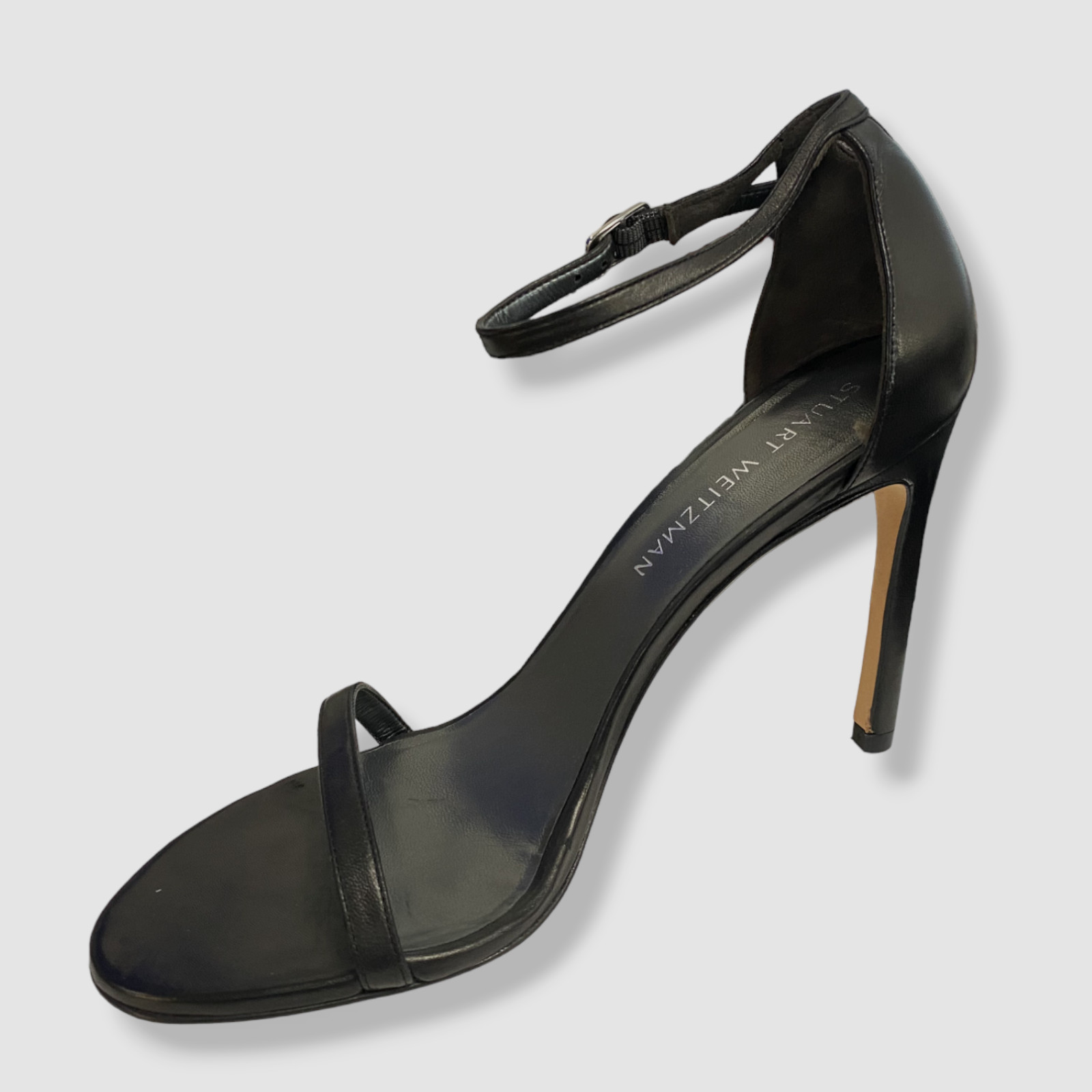 $475 Stuart Weitzman Women’s Black Nudistcurve Leather Sandal Shoes EU 40/US 9.5