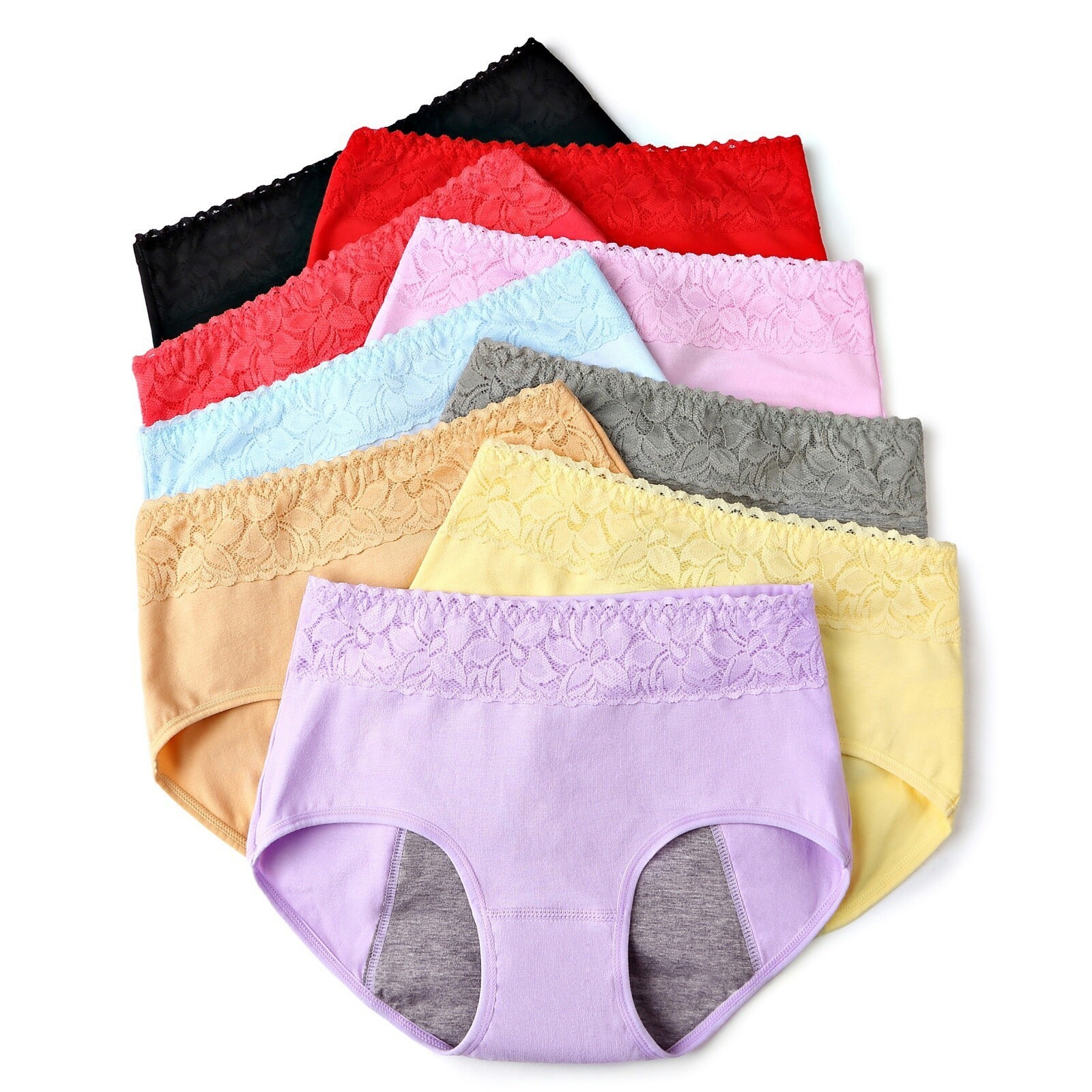 3 Womens Period Panties Solid Menstrual Briefs Stretch Brief Leakproof Underwear