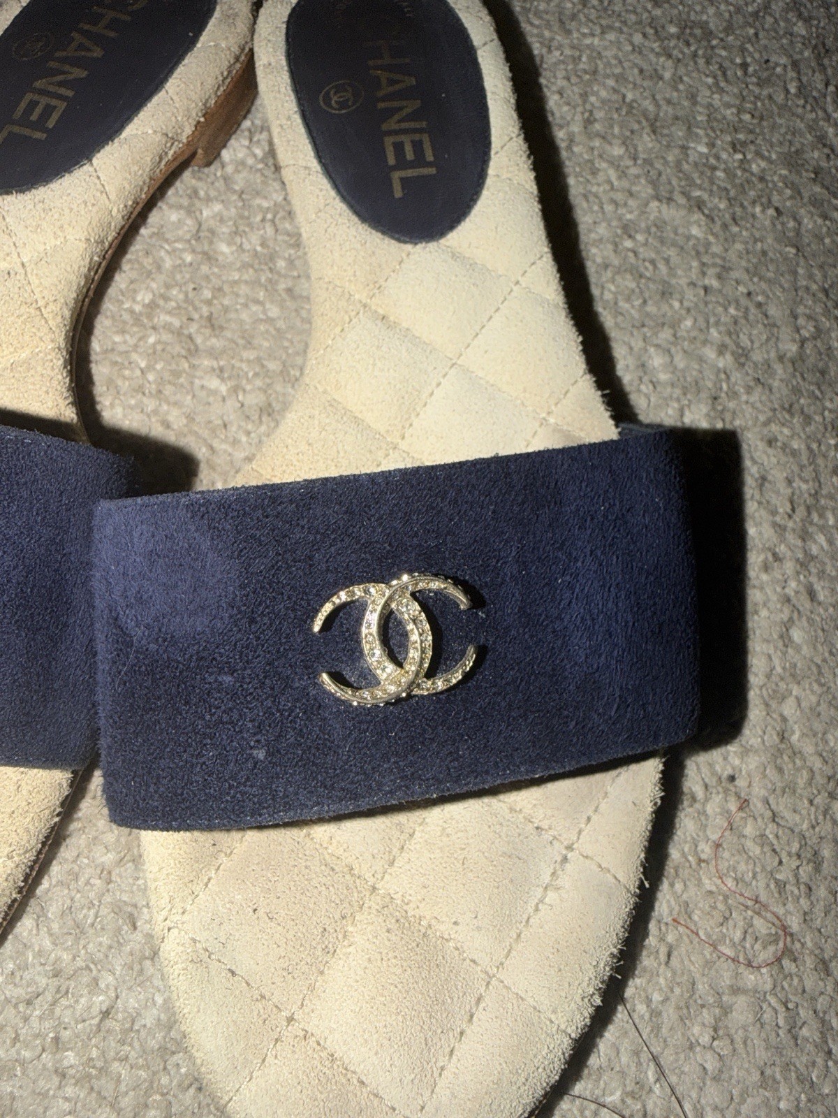 Chanel Blue Suede Slip On Sandals With Crystal and Gold CC’s