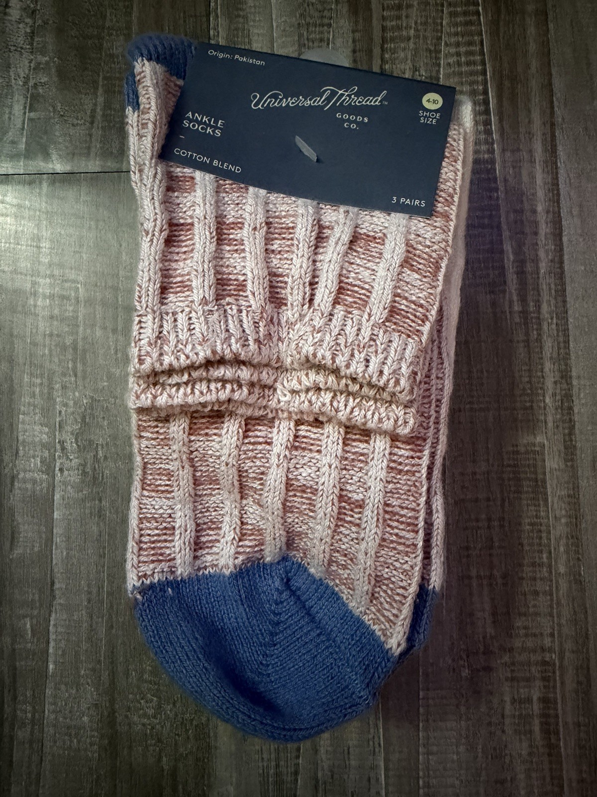 Universal Thread Women’s Ankle Socks (4-10) 3 Pk: Pink/Blue, Cream, Tan/Pink NWT
