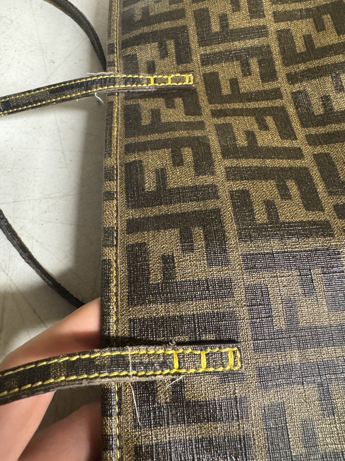 Fendi Zucca FF Roll Tote Bag Brown Canvas Leather Large Authentic 8BH185