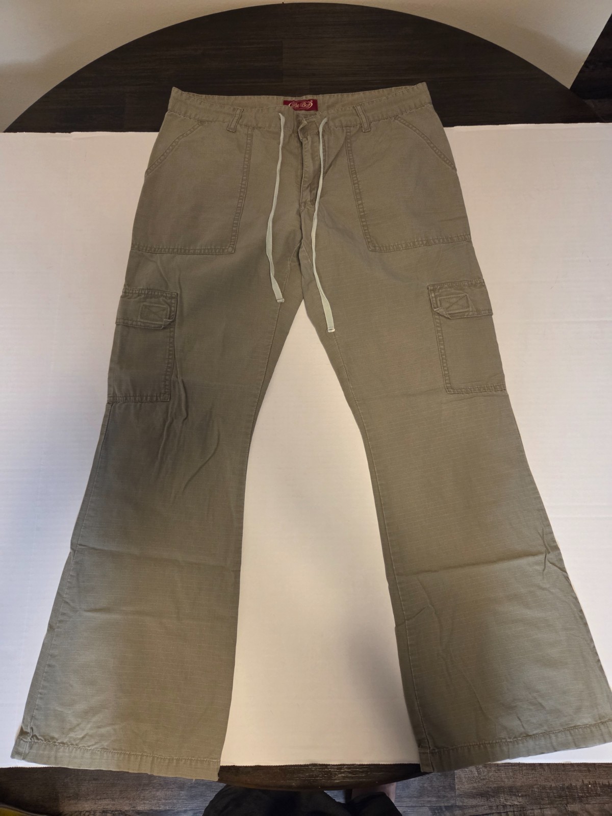 Be Bop Cargo Pants Green Y2K Utility Cotton Ripstop Flare Leg Womens 13 JJ00381