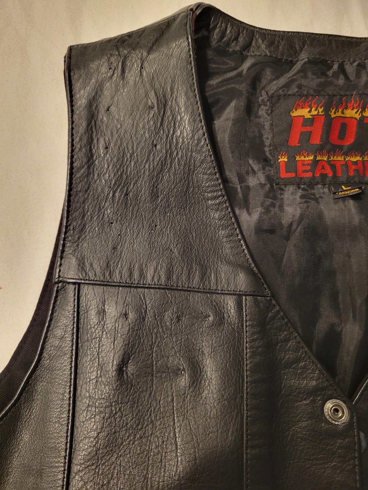 Hot Leathers Vest Mens Large Black Leather Motorcycle Snap Lace Up Sides