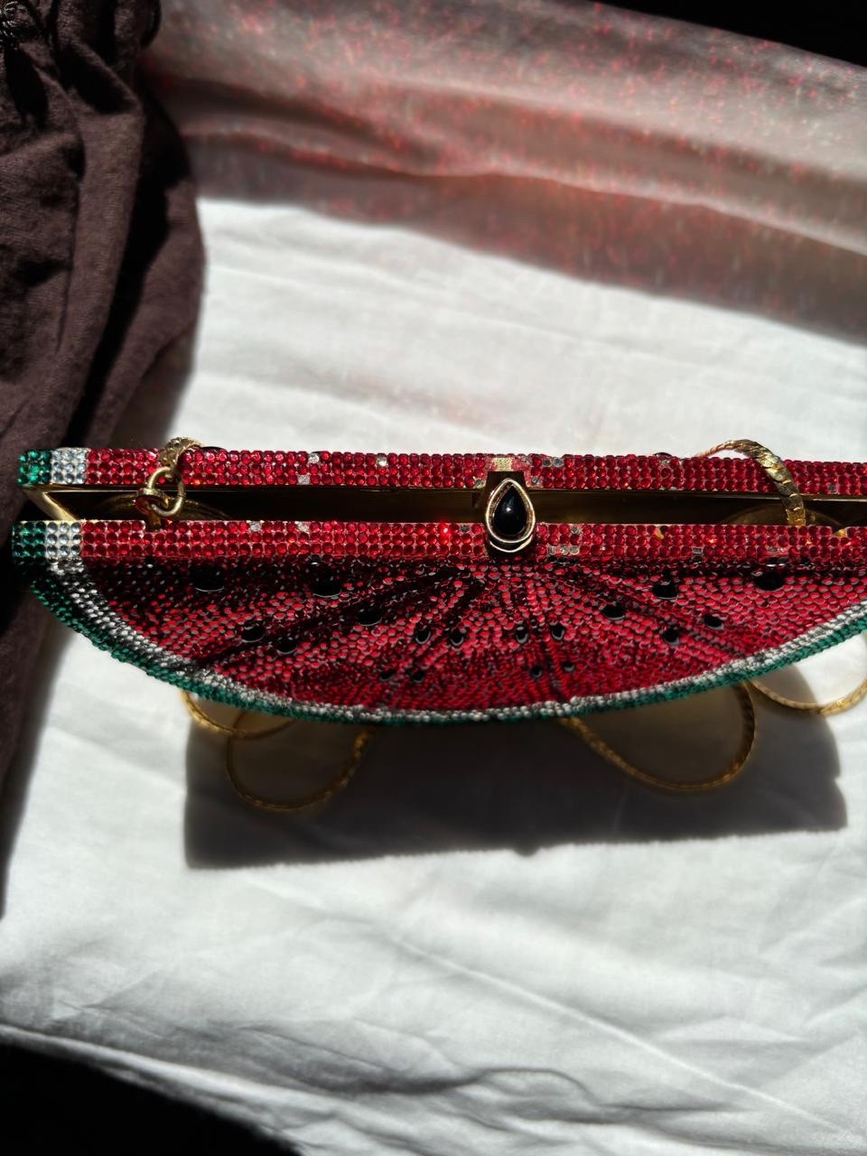 Judith Leiber Watermelon Crystal Beaded watermelon Chain Shoulder Bag