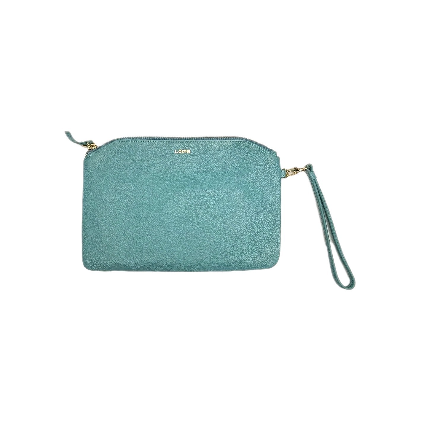 Lodis Wristlet Clutch Zip Wallet Pouch Organizer Blue Leather 9.75×6.75″ Purse