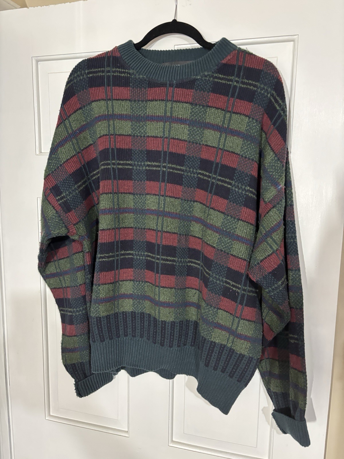 Vintage 90s Knit Sweater Mens Large Multi- Color Striped Pullover Nice Shape