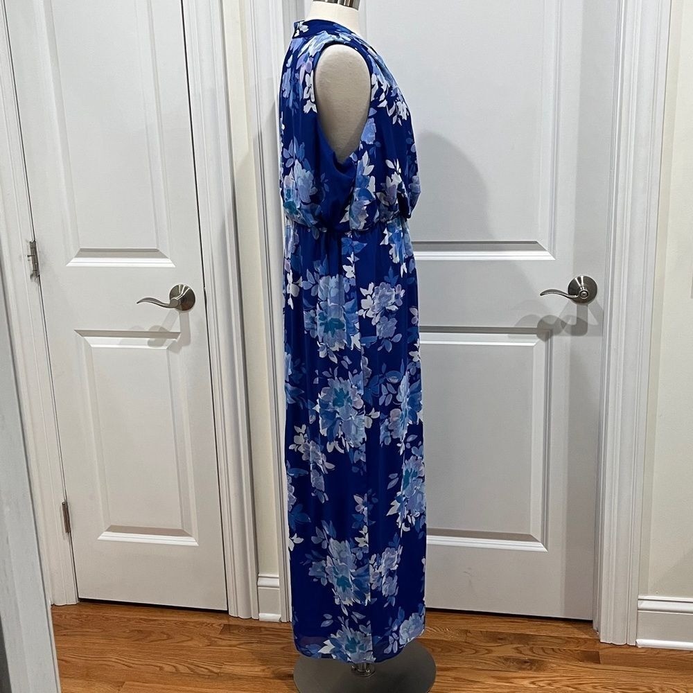 New! Jessica Howard Blue V-Neck Sleeveless Maxi Dress Size 14W NWT