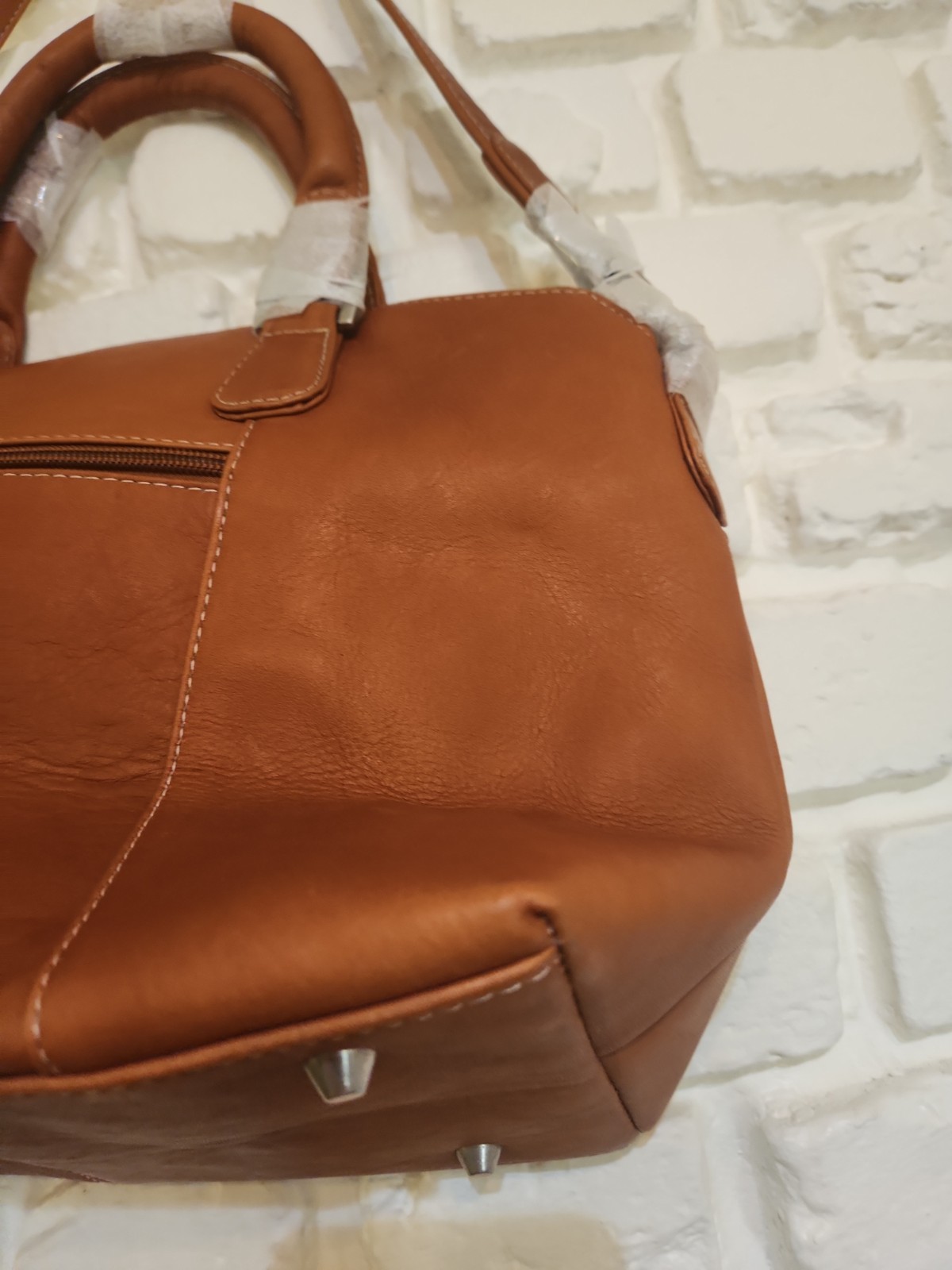 Le Donne All Leather Rich Tan Shoulder Top Handle Satchel Purse
