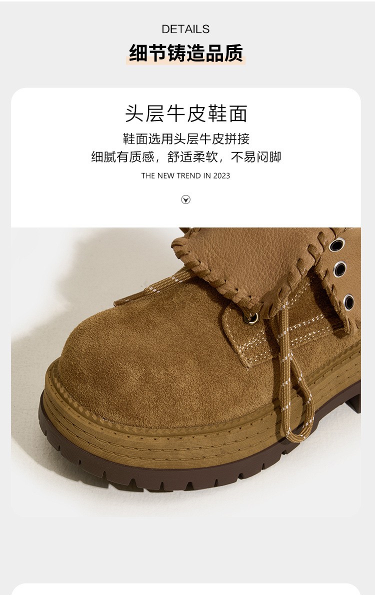 Real Leather Suede Ankle Boots Womens Platform British Thick Soled Casual Shoes