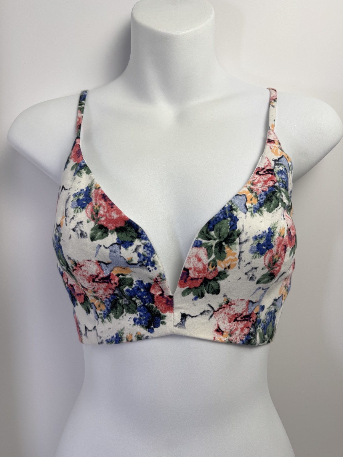 Mustard Seed Floral Bustier Bralette Crop Top Boned V Neck Size Small