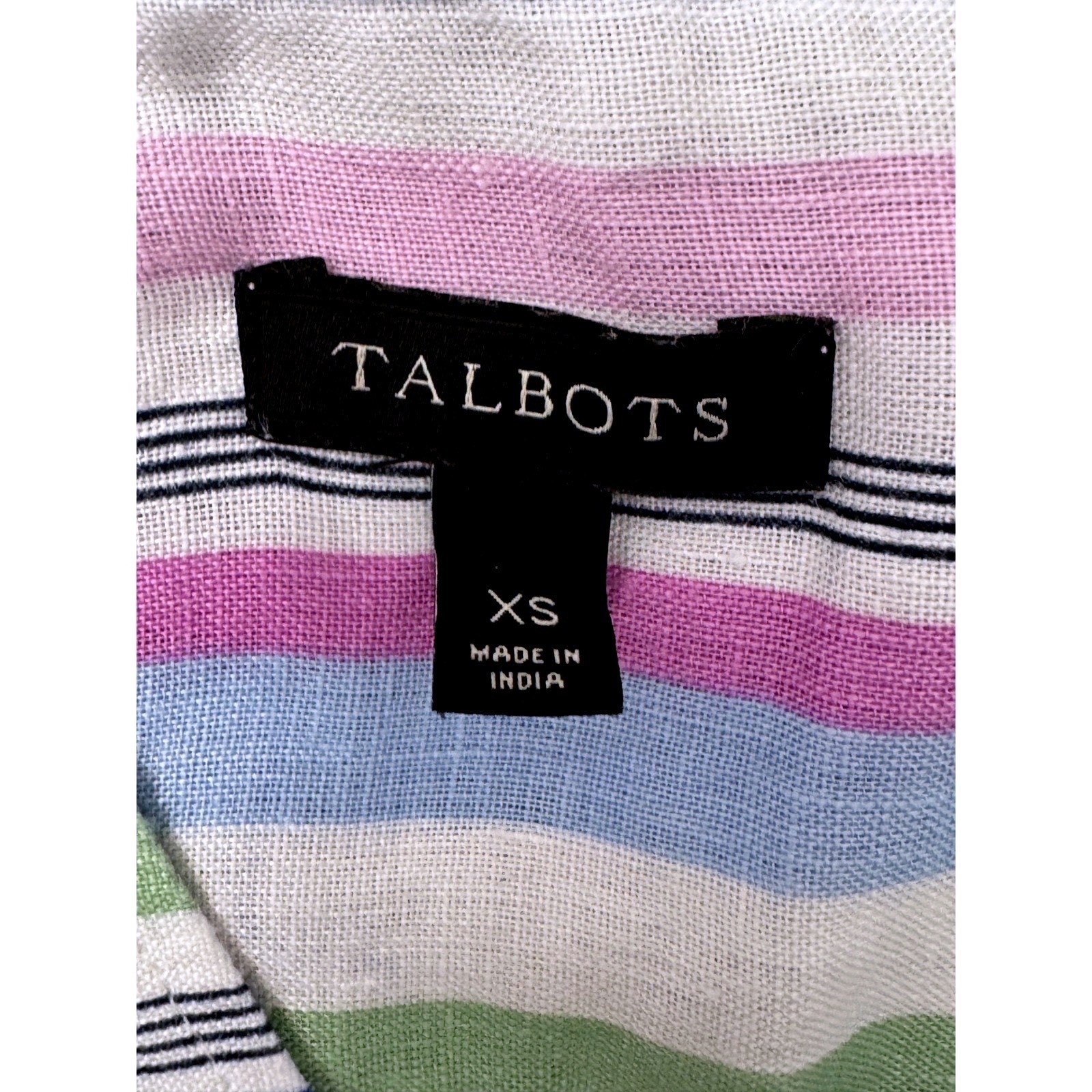 Talbots Linen Tunic Top Roll Tab Sleeve Multi Color Stripe Size XS Coastal