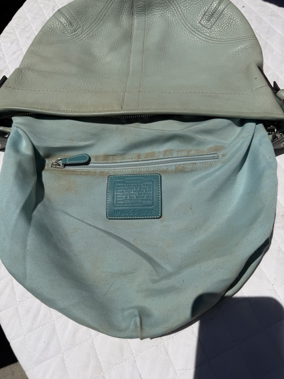 *worn* Vintage Y2K Coach 3227 Baby Blue Pebbled Leather Soho Hobo Shoulder Bag