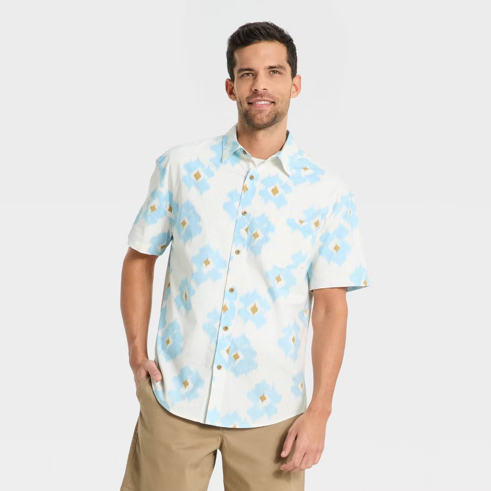 Men Short Sleeve Slub Button-Down Shirt – Goodfellow & Co White L
