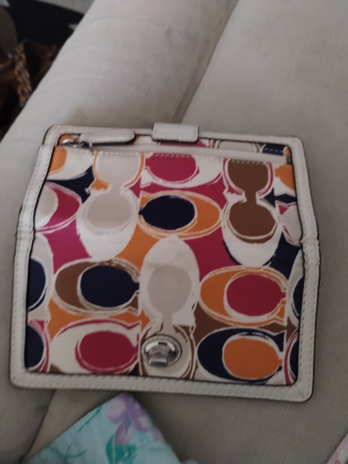 Coach Signature Multicolored Sateen Wallet Sz 3.5 By 6.75