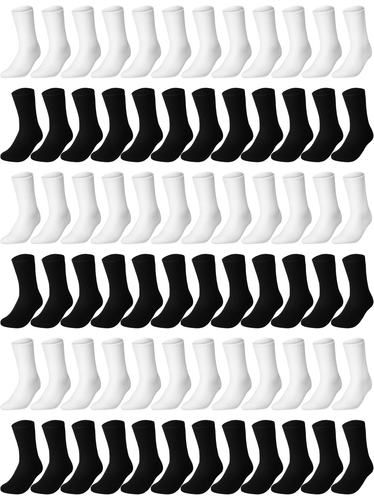 Haysandy 72 Pairs Bulk Cotton Crew Socks for Men Women One Size, Black, White