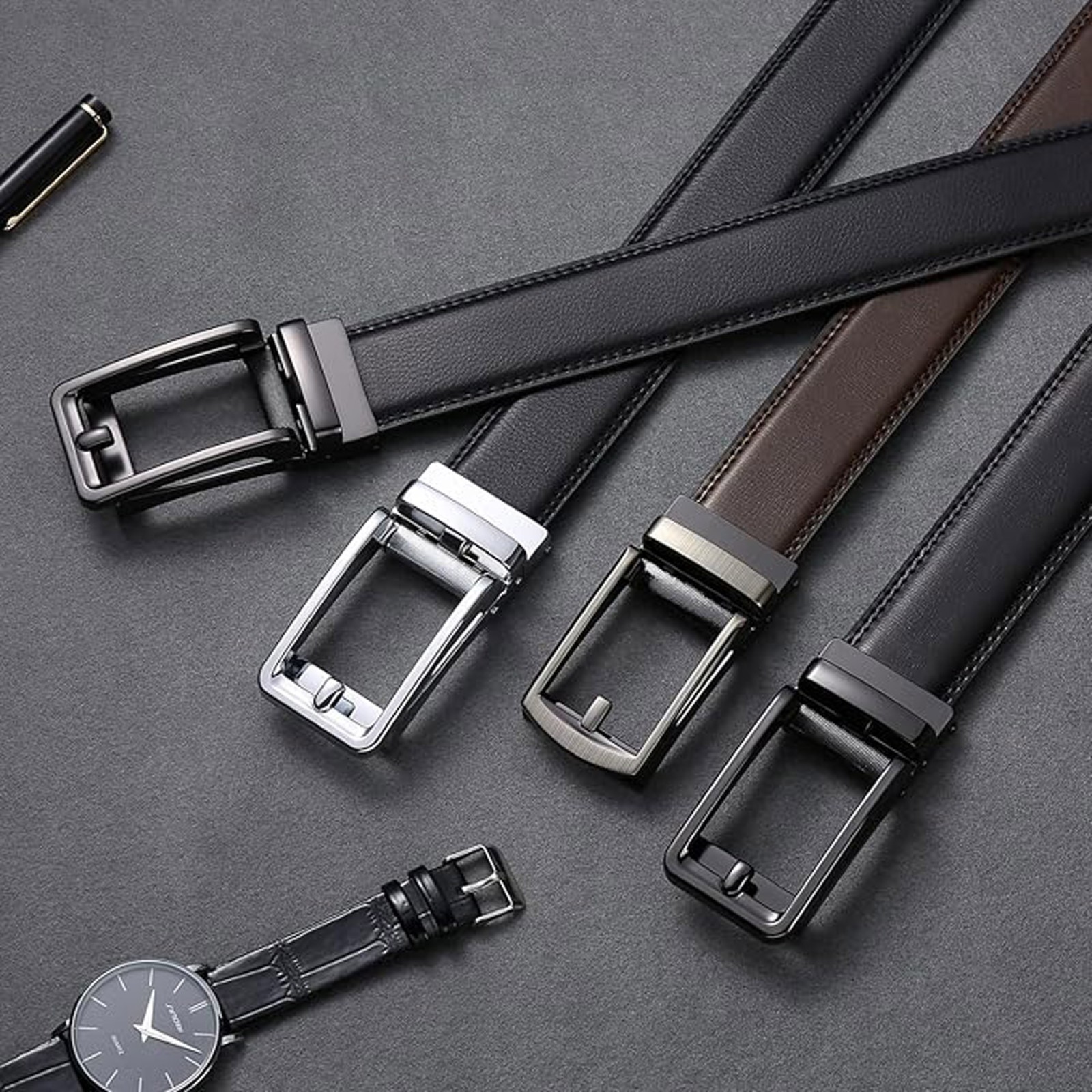 Men’s Ratchet Belt Genuine Leather Mens Belt with Slide Ratchet Belts for men