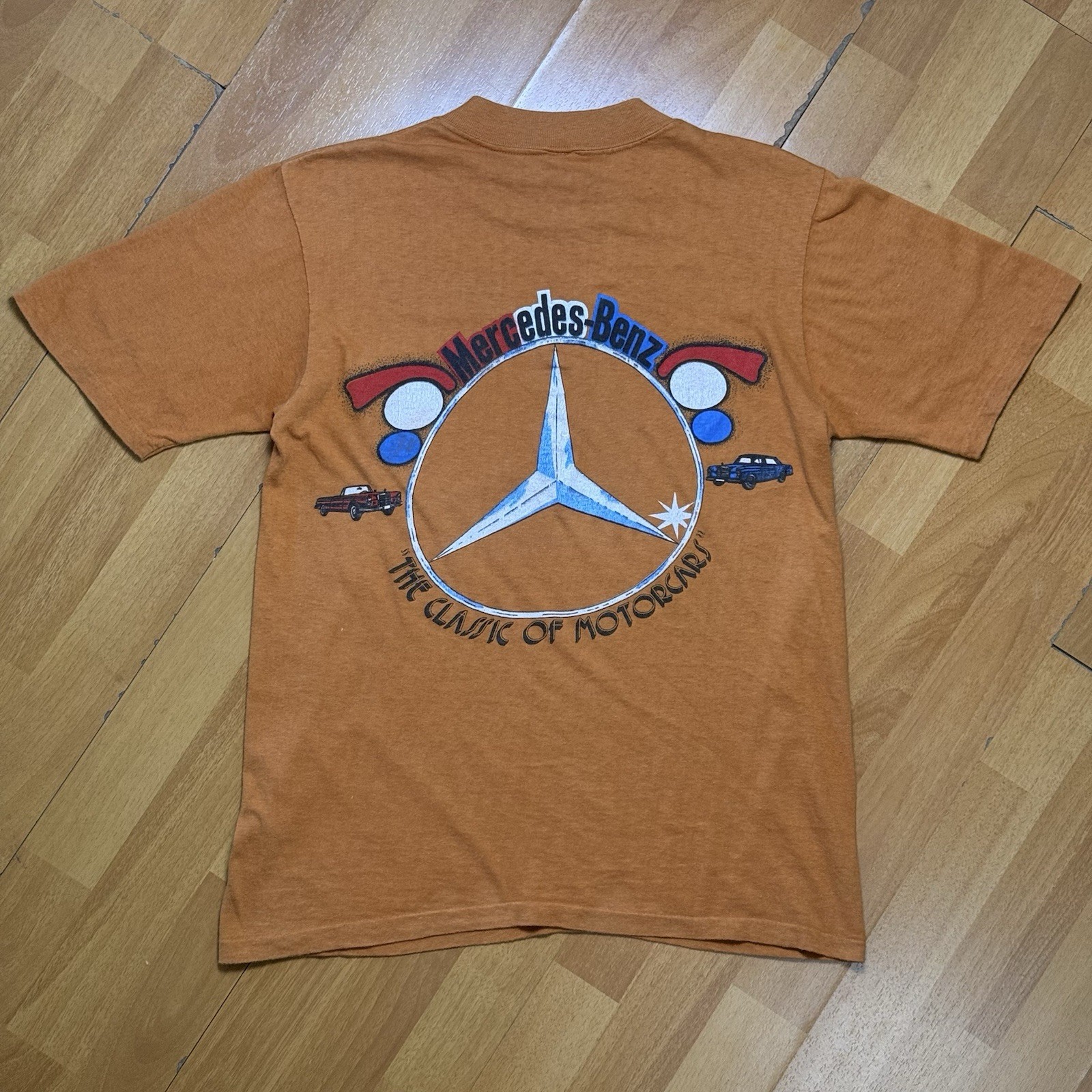 Vtg Mercedes-Benz “The Classic of Motorcars” Men’s 70s Orange Pocket-Tee Size M