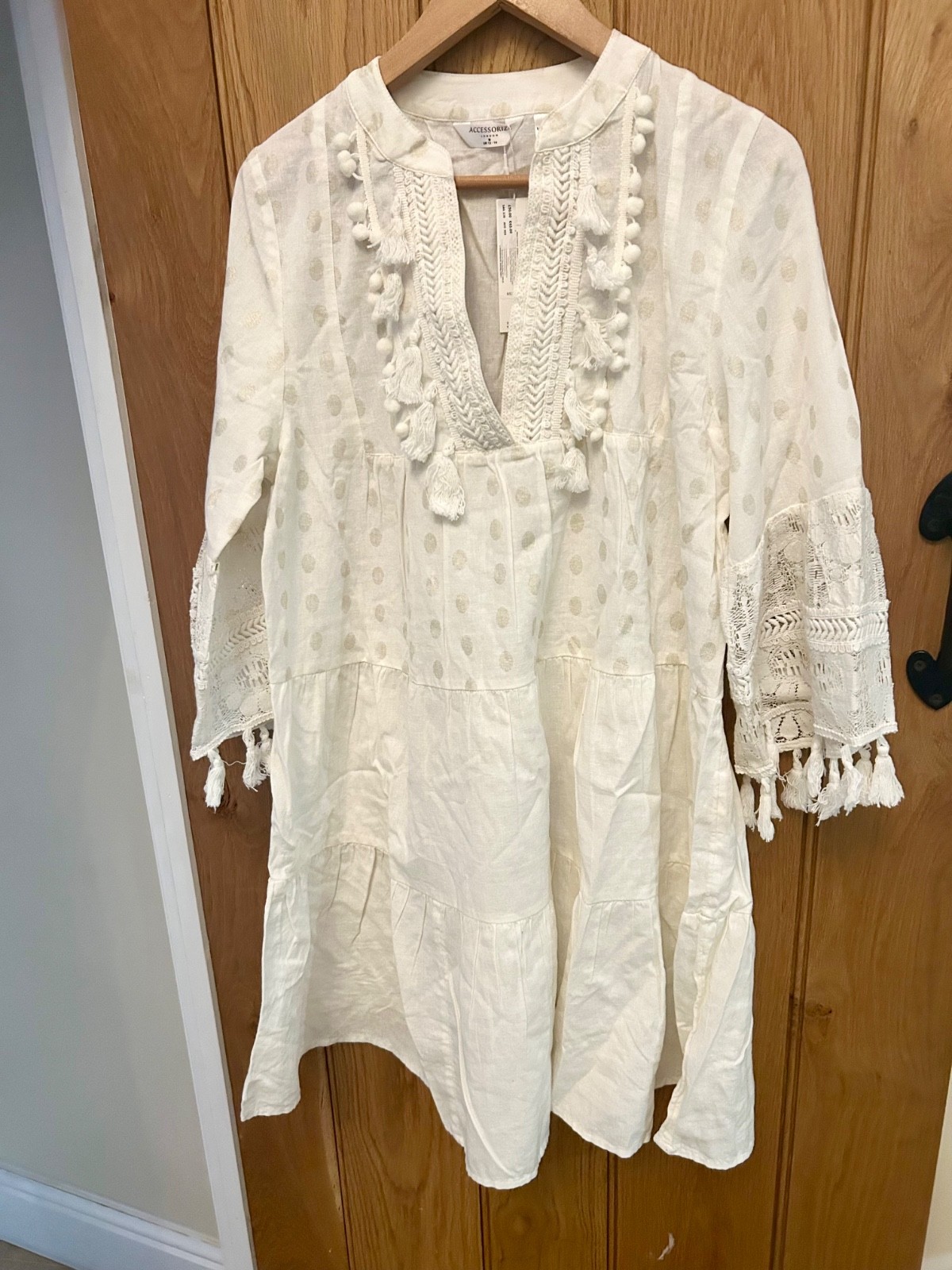 Accessorize Cotton Boho Cover Up Kaftan Cream Broderie Tassel BNWT RRP £50 Beach