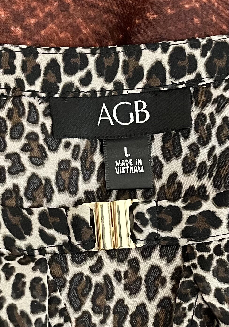 AGB Cheetah Plaid Print Ombre Top Womens Size Large Long Sleeve Semi Sheer Lined