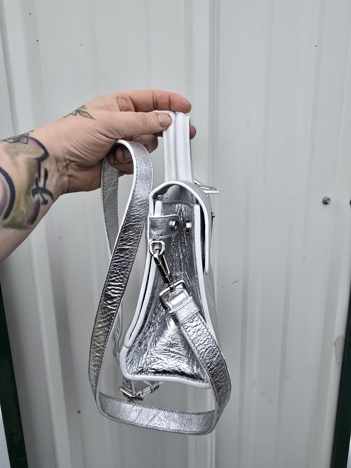 Silver Metallic Dior “Diorever” top handle bag with shoulder strap