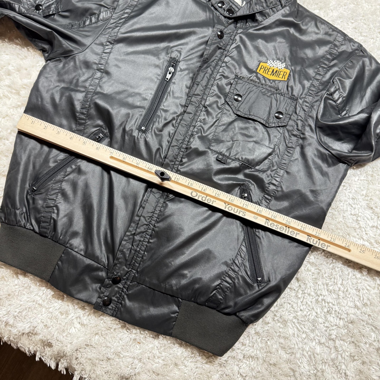 Vintage Premier Jacket Mens L Racing Bomber USA Windbreaker MBA 90s Satin Black