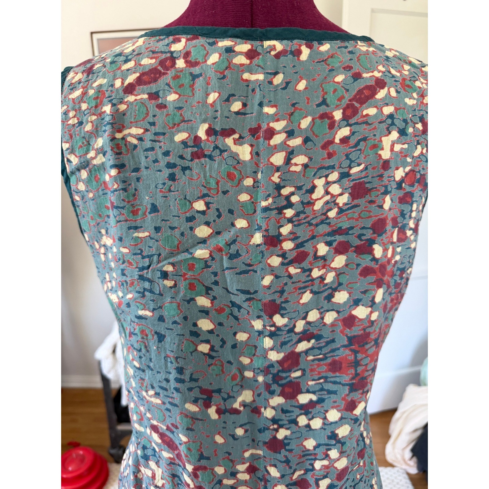 Hand Block Print Abstract Splatter Patchwork Sleeveless Cotton Top Artisanal M
