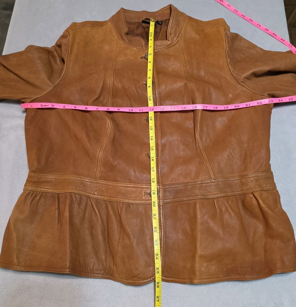 a.n.a Women’s Brown Genuine Leather Peplum Button Front Jacket Sz 1X NWT