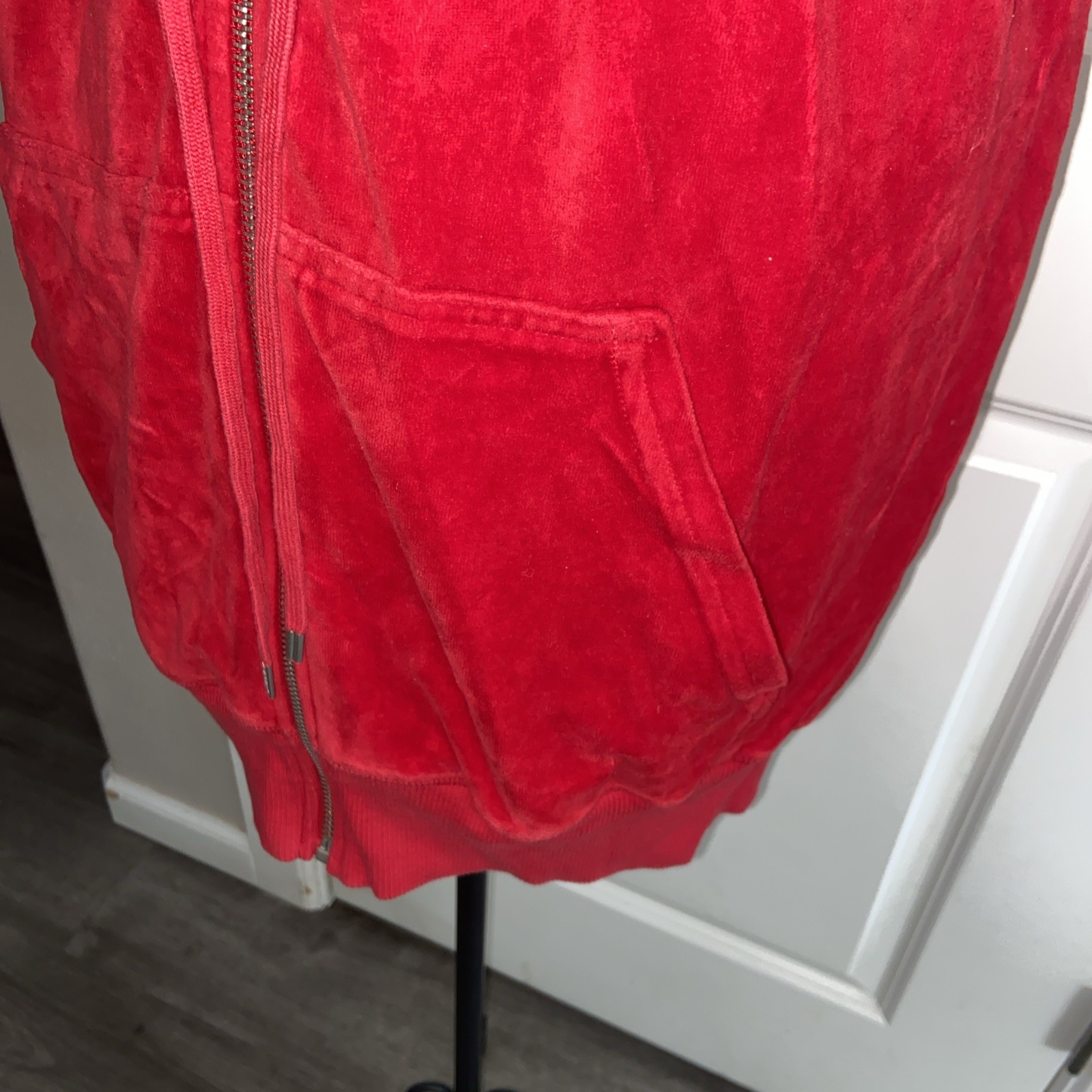 Y2K Juicy Couture Velour Red Hoodie Tunic Tie Bow Waist Long Dress Sz XL RARE