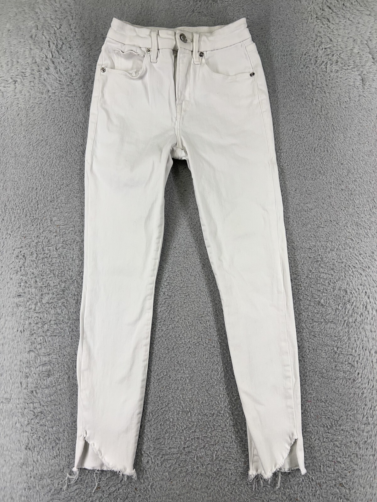 Good American Pants Womens 00 White Good Leg Crop Raw Hem Skinny Stretch 20×26