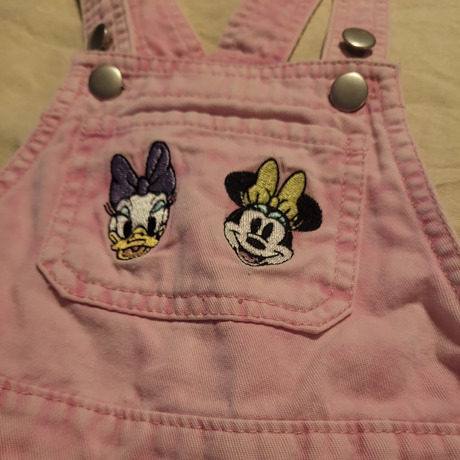 Disney Minnie Mouse Daisy Duck Embroidered Pink Bib Shortall Overalls 3T