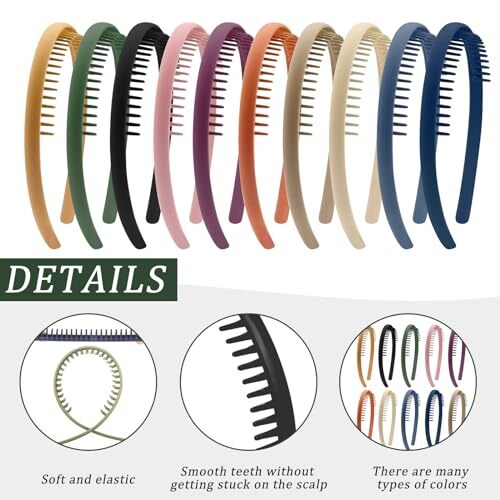 10 PCS Thin Hair Bands with Teeth, Plastic 1 Count (Pack of 10) Color A
