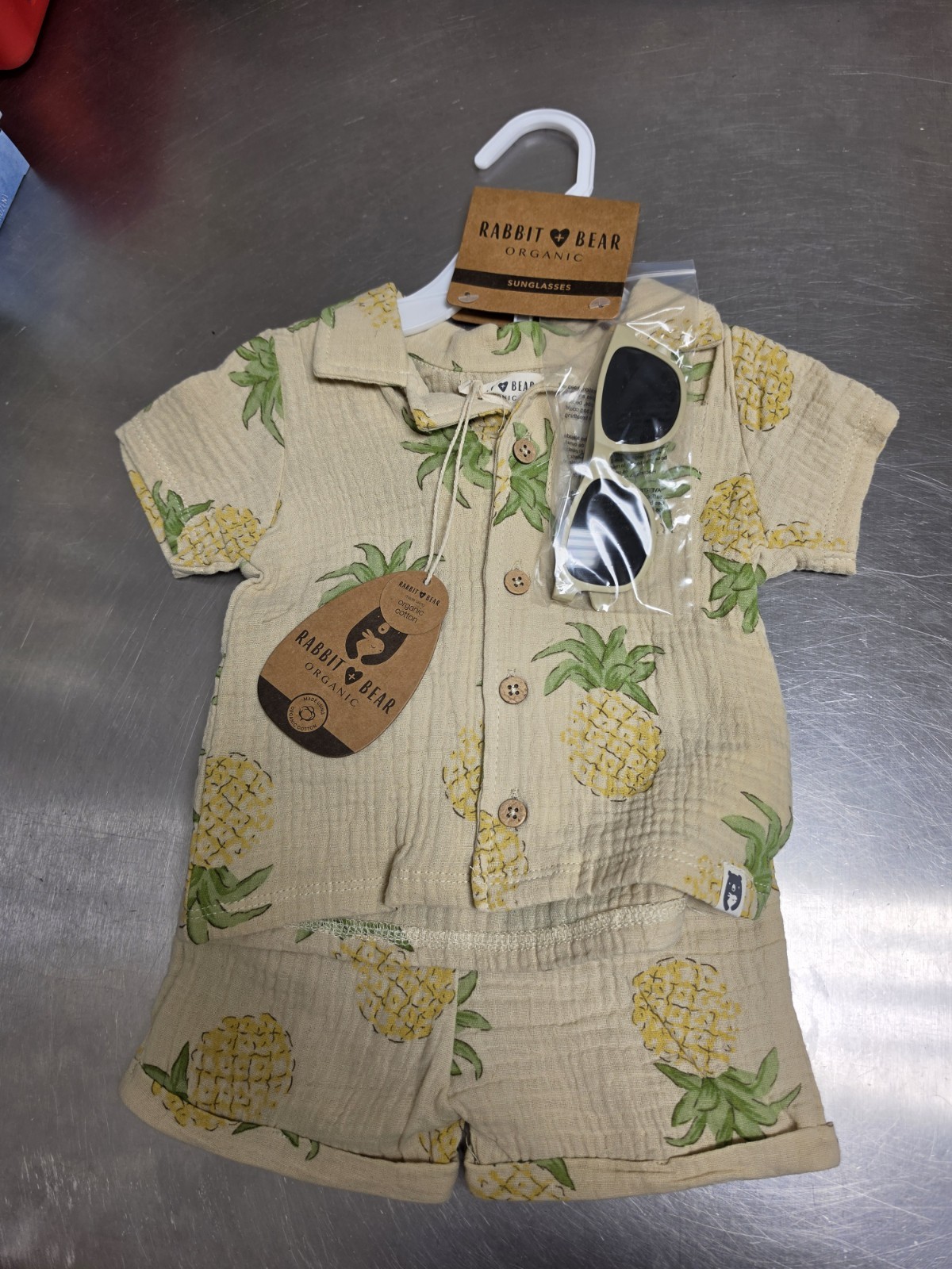 Rabbit Bear Organic Cotton Baby Outfit Pineapple Sunglasses Size 18 Months