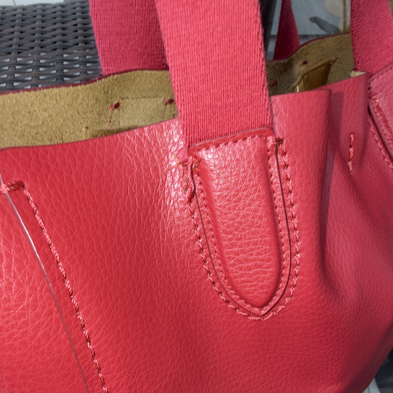 Coach Derby F58660 Red Pebbled Leather Tote Bag/Shoulder/Suede Line
