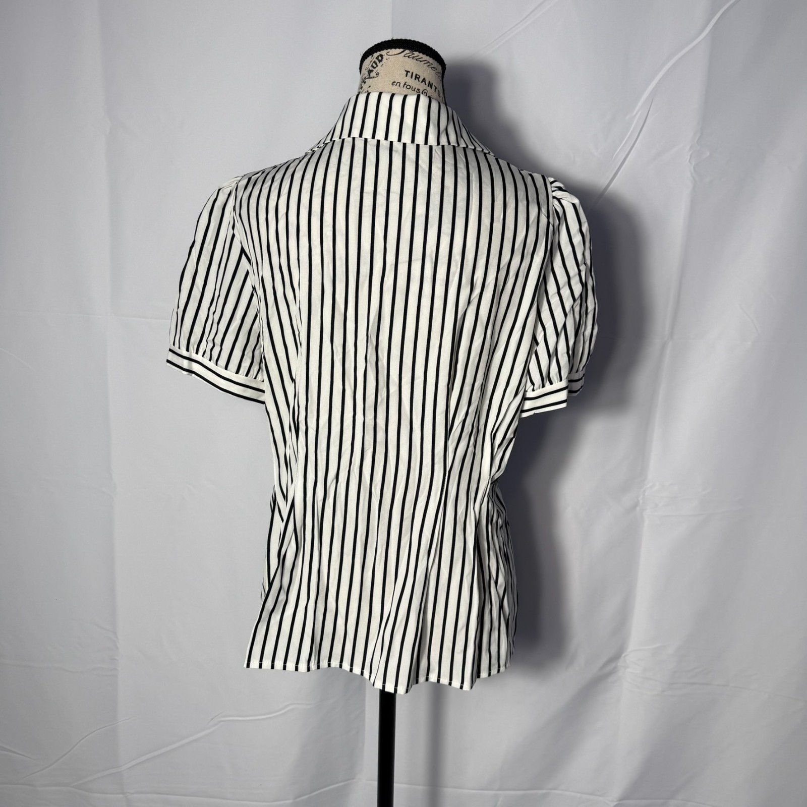 SHEIN LRG White Black Striped Blouse Asymmetrical Button Snap Collar Career Top