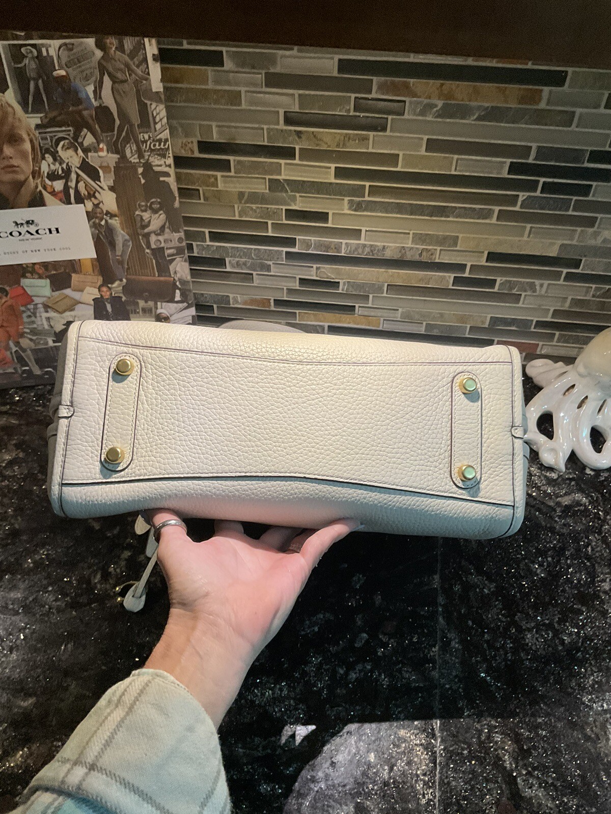 Coach Lori Suede Pebbled Leather Shoulder Bag Chalk Ivory C5265