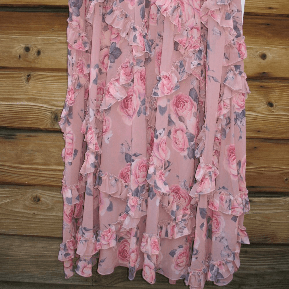 NWT Mac Duggal 9152 RUFFLED CUT OUT CAP SLEEVE V NECK GOWN Rose Size 4